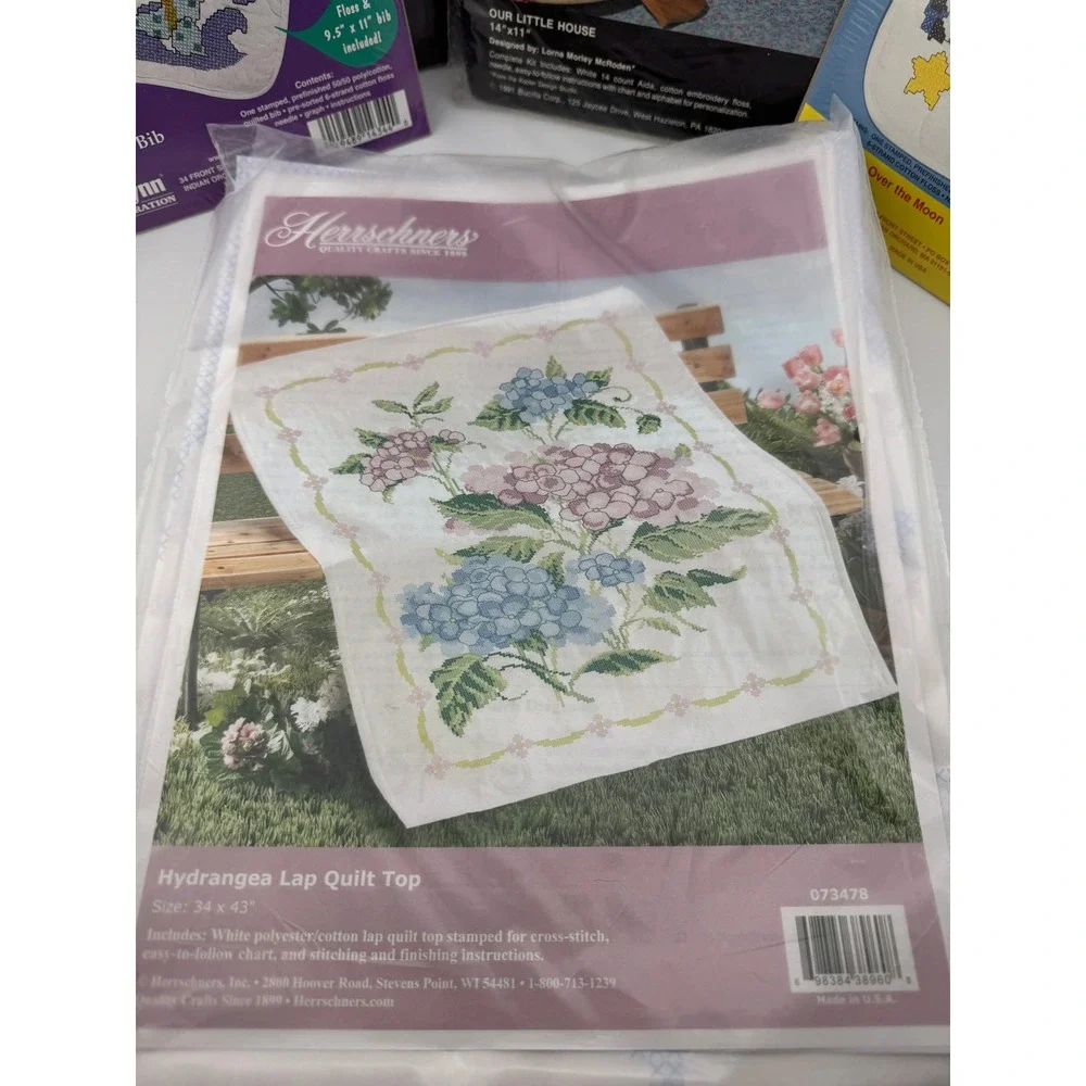 Vintage Cross Stitch Kit Lot Dimensions Bucilla Janlynn Herrschners Bibs Quilt